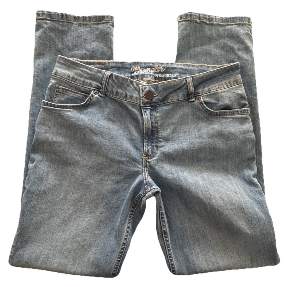 Wrangler Low Rise Straight Leg Jeans 13/14x34 Light Wash Western Stretch Denim - Picture 3 of 16